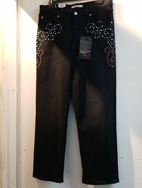 Levi's Black Jeans with Silver & Pink Studs